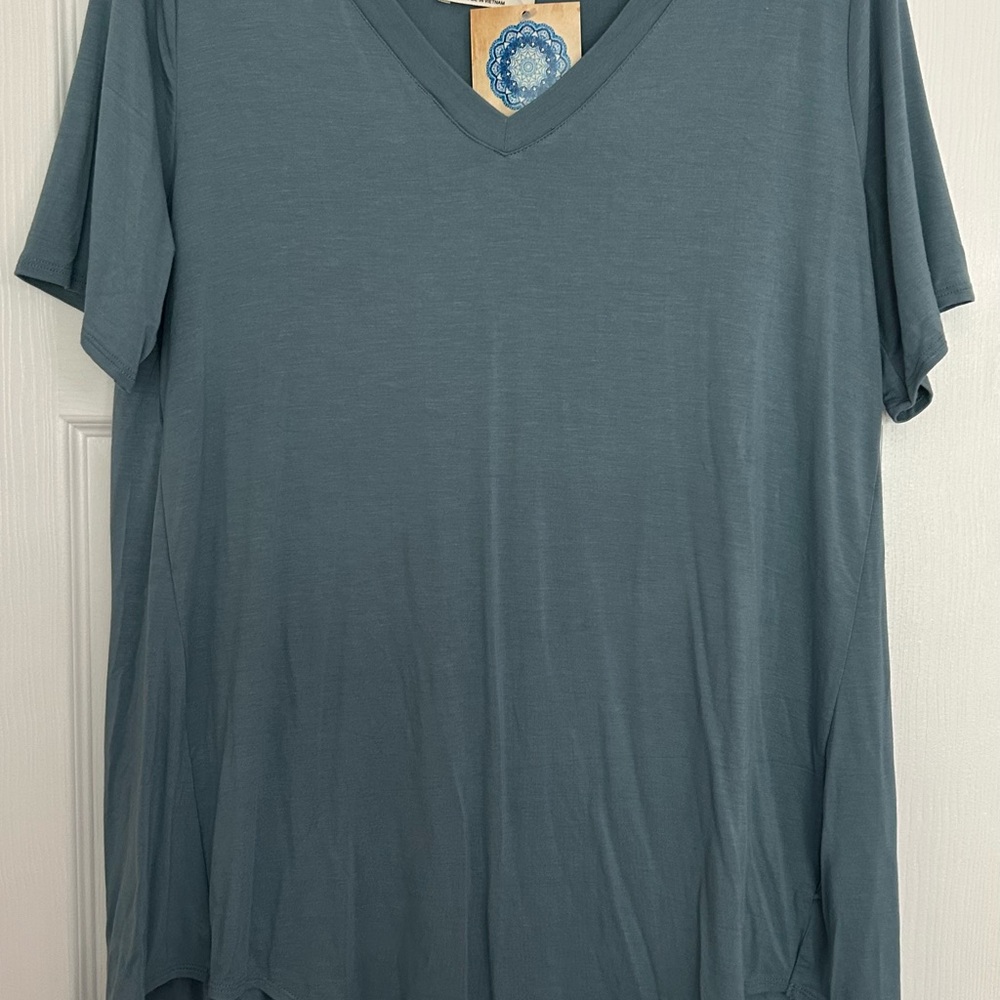Zenana Indigo Falls Blue V-Neck T-Shirt